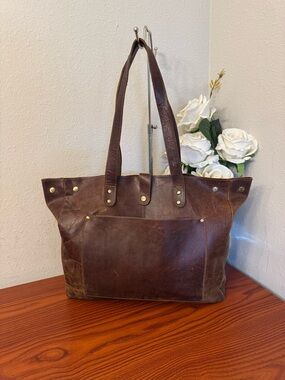 Auro Brown Suede Tote with Dark Leather Pocket